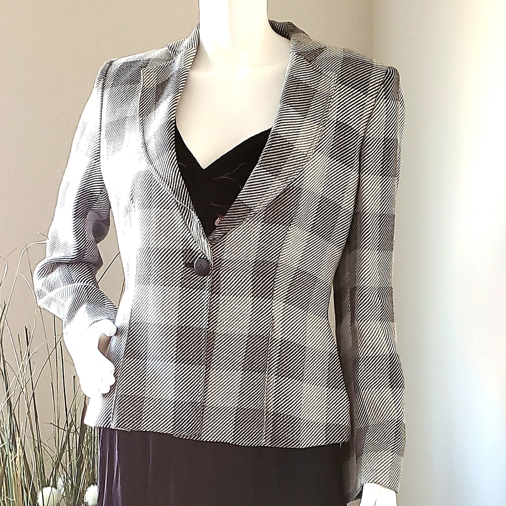 Armani Collezioni Gray Plaid Corset Back Blazer